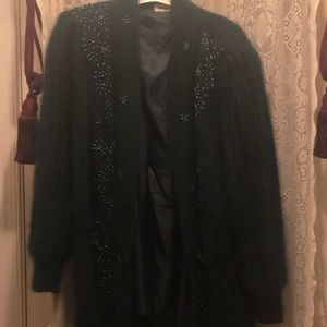 GREEN ANGORA & BEADED VINTAGE SWEATER JKT